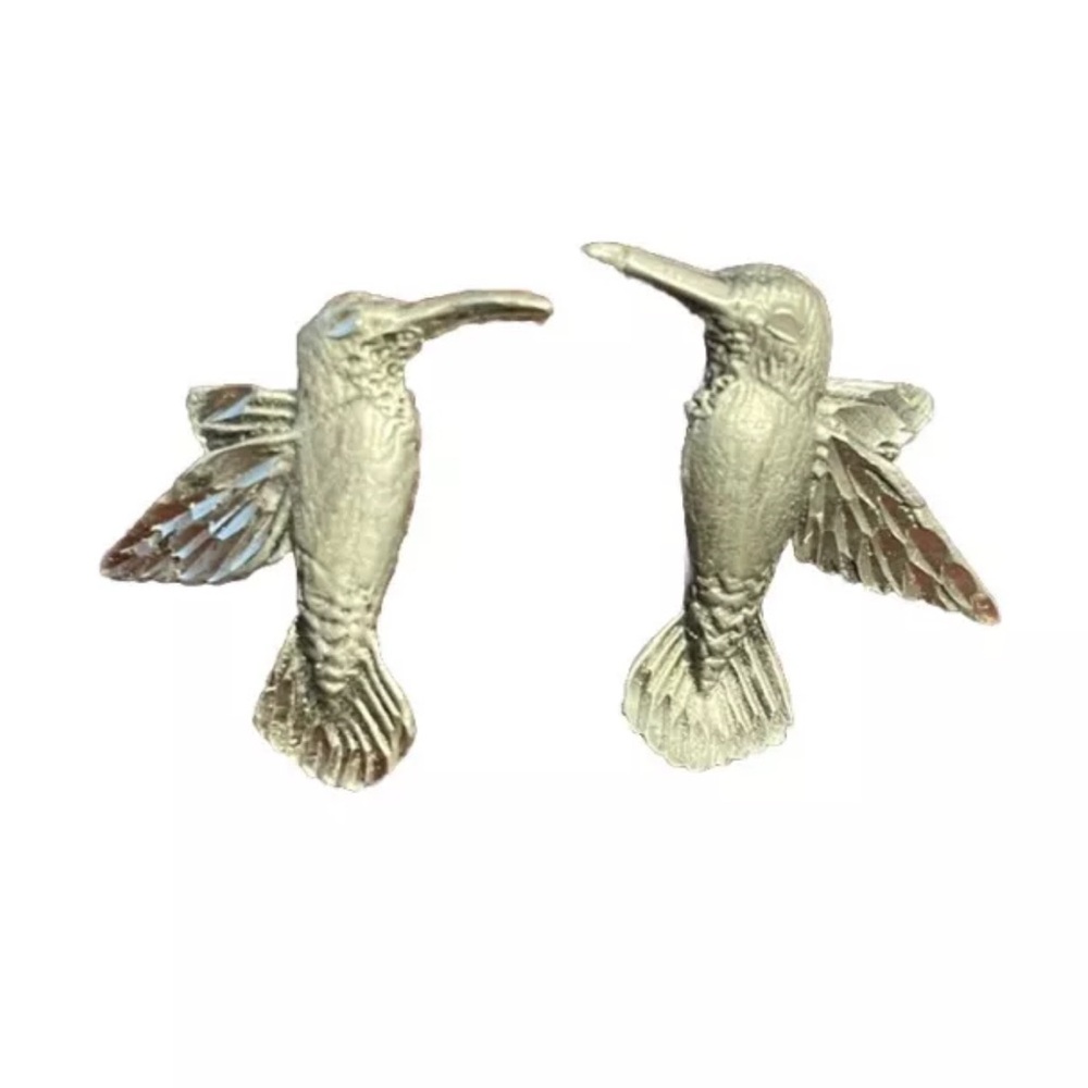 Vintage  Pewter Hummingbird Bird Post Earrings Jewelry